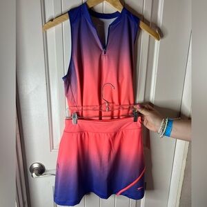 Slazenger Golf Stretch Knit Mini Skort and tank top Orange Purple Dip Dye